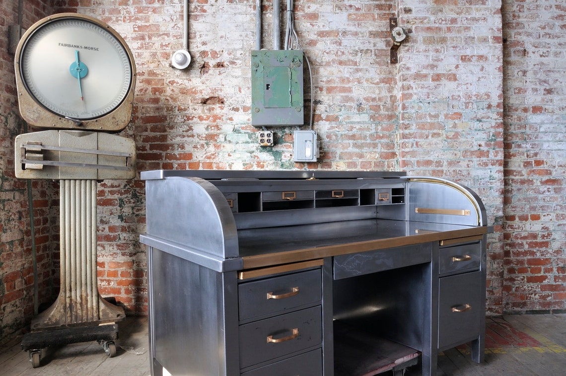 Vintage Stripped Steel Roll Top Desk Etsy