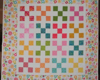 Floral Patchwork Baby Quilt: Bright Colors, Wheelchair Accessible (38x38)