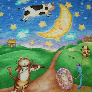 Made to Order Customized Baby Boy or Girl Quilt Hey Diddle Diddle Crib or Toddler Quilt Wall Hanging Playmat Stroller or Car Seat Quilt