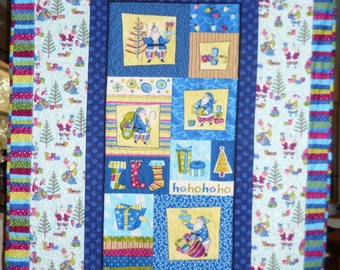 Blue Santa Christmas Quilt: Modern Lap Throw, Lori Siebert Fabric Designs