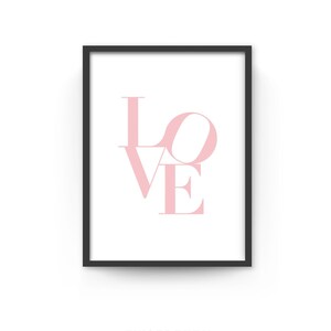 Blush Pink Love Wall Art Print, Minimalist Modern Art, Bedroom Living Room Wall Decor, Printable Art