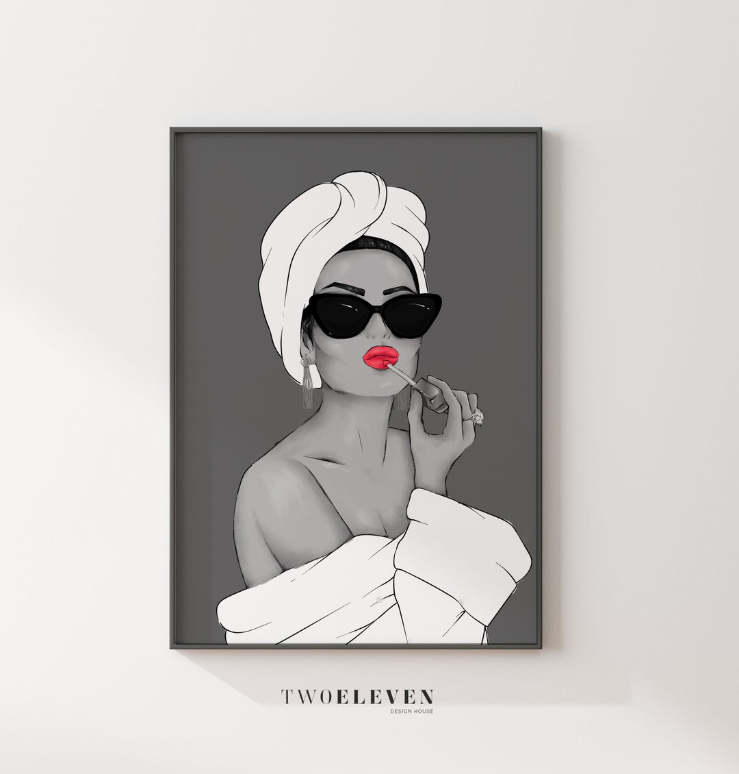 Feminine Woman Wall Art, Girl in Towel and Bathrobe, Fashion Wall Decor ...