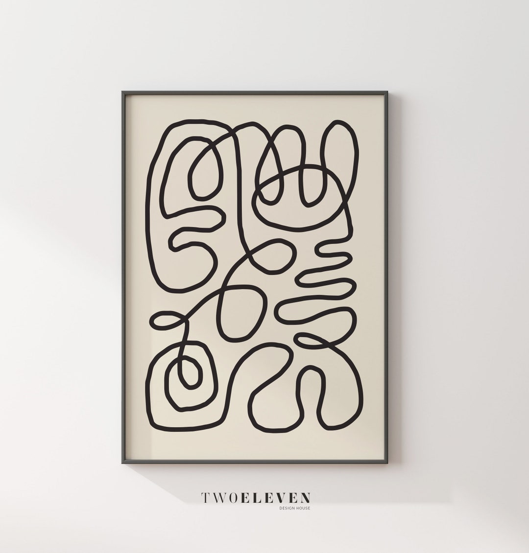 Beige Black Line Art, Black Geometric Line Art, Modern Abstract Art ...