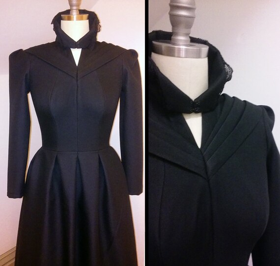 high collar black dress