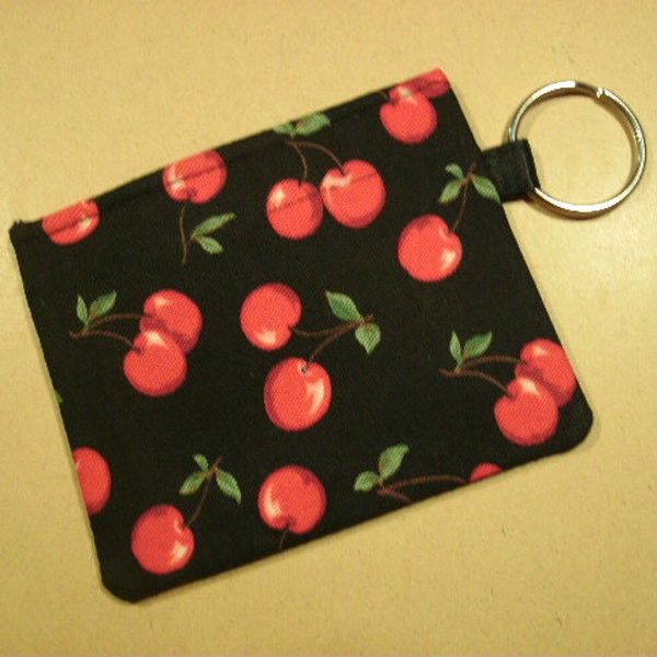 Key Chain Gift Card Business Card Holder Party Favor Coin Purse Cherries Black