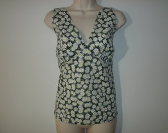 Halter Top Black White Daisy Print Polka Dots 100% Cotton Rockabilly Retro Pinup Girl Small