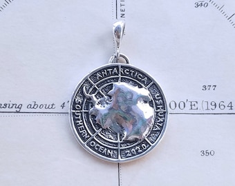 Silver Antarctica Pendant, Sea adventurer, Antarctica Keychain, Gift from Antarctica, Antarctica Jewelry, Polar Traveler Gift, Ushuaia gift