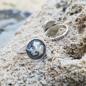 Zilveren ring Antarctica continent: minimalistische poolreizen souvenirsieraden voor avonturiers en ontdekkingsreizigers