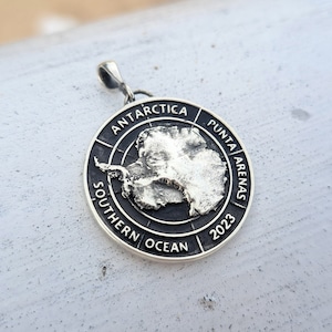 Silver Antarctica Pendant 2022/2023, Ushuaia pendant, Punta Arenas pendant, Gift from Antarctica, Antarctica Jewelry, Polar Traveler Gift