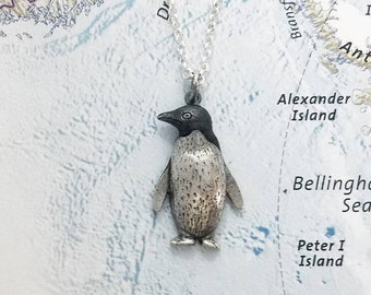 Collier pingouin Adélie, pendentif pingouin de l'Antarctique avec chaîne en argent, bijoux de l'Antarctique, bijoux de l'Antarctique, cadeau pingouin, oiseaux polaires