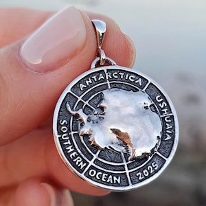 Antarctica Ushuaia Silver Pendant: Polar Explorer&#39;s Expedition Jewelry Gift from years 2018-2026