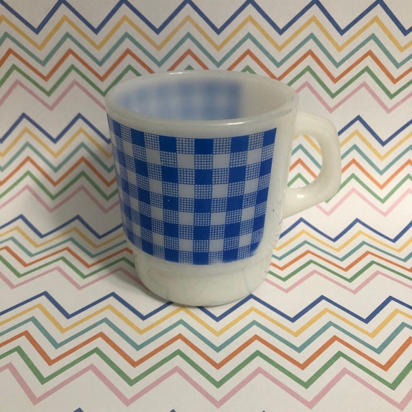 Termocrisa Blue Gingham Checkered Mug Stacking Like Fire King