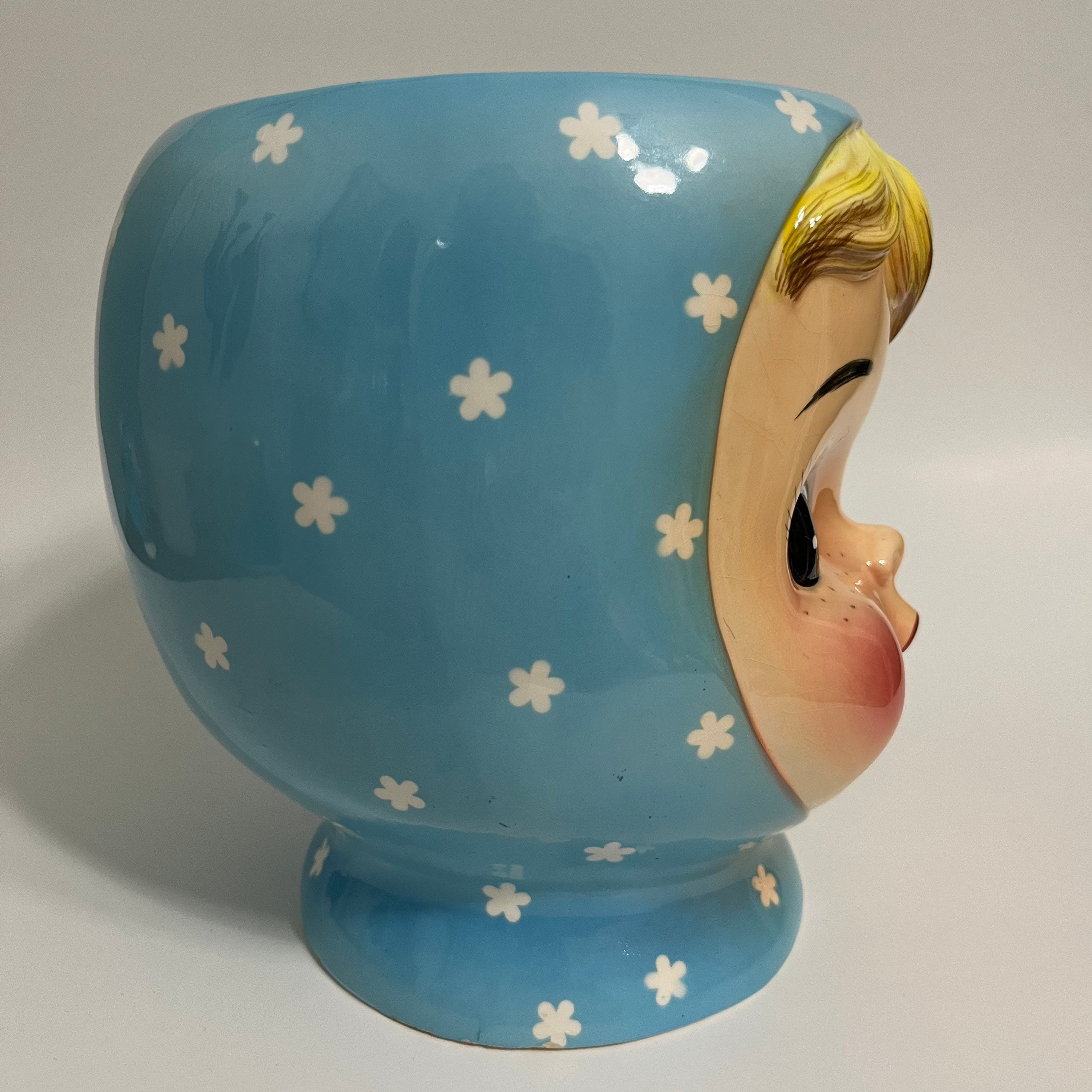 Napco Blue Miss Cutie Pie Cookie Jar Ceramic Kitsch Vintage