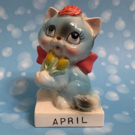 Norcrest April Calendar Kitty Cat Birthday Month Kitten Ceramic