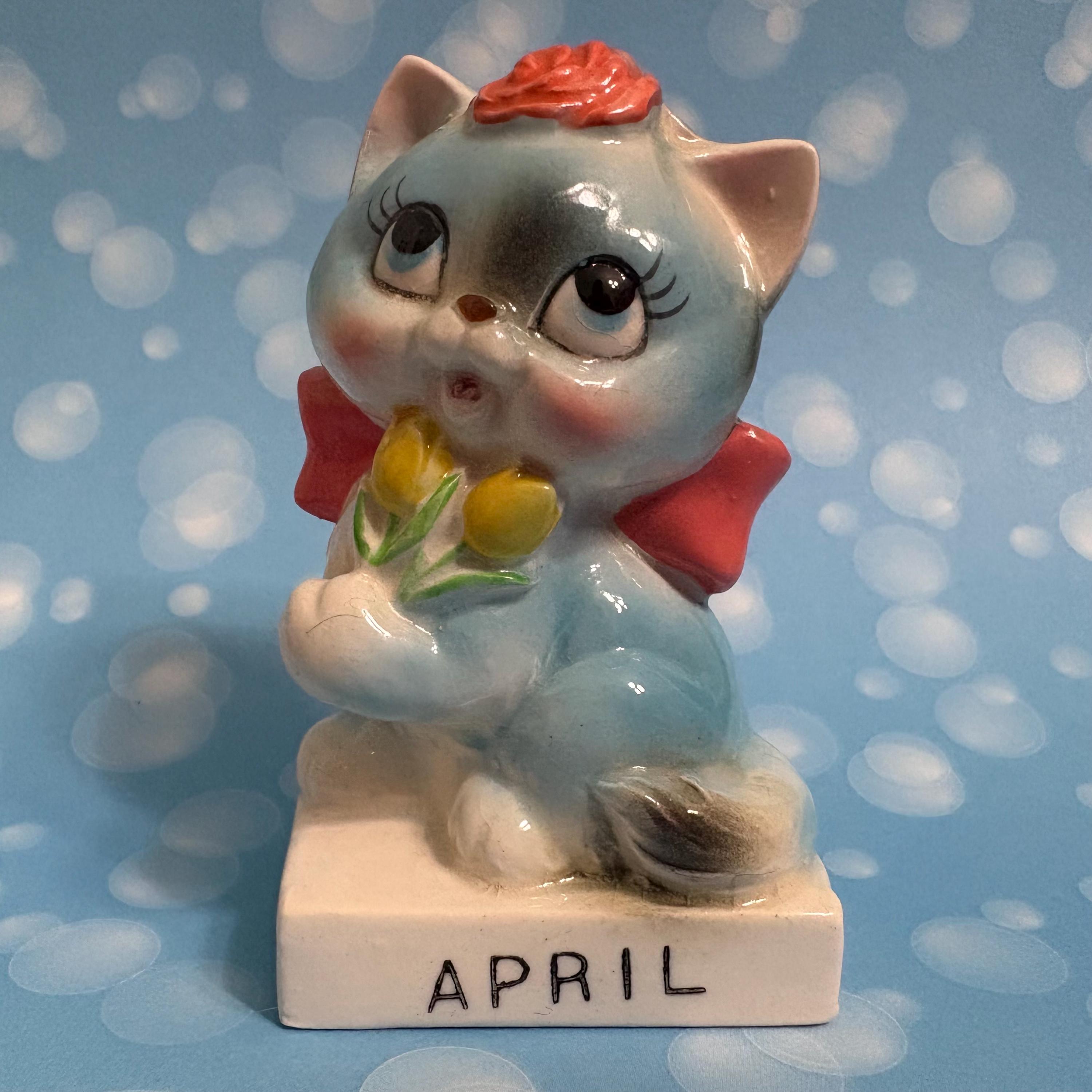 Norcrest April Calendar Kitty Cat Birthday Month Kitten Ceramic