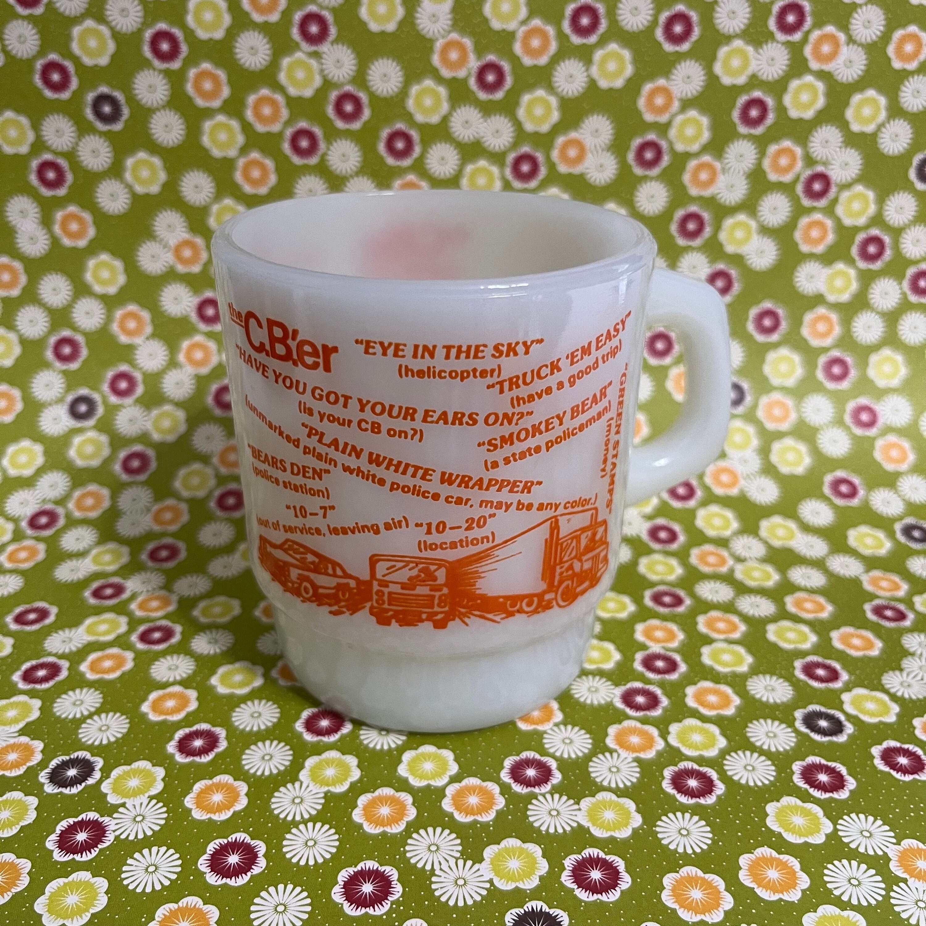 C.B.’er Radio Mug Trucker Long Haul Driver Slang Fire King Anchor Hocking Orange CB Radio