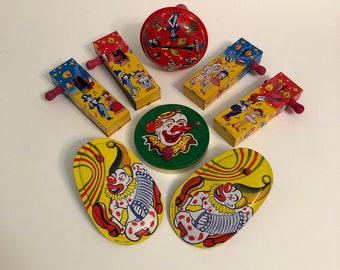 Tin Litho Noisemakers Party Favors Made in Japan Clowns Party Favours Lithograph Circus Tin Toy