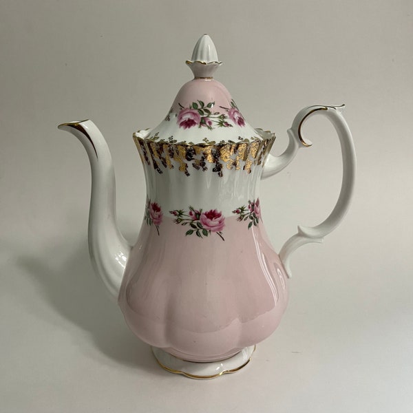 RARE Royal Albert Bridesmaid Coffee Pot Pink Gold Rose Bone China Made in England - REPAIRED