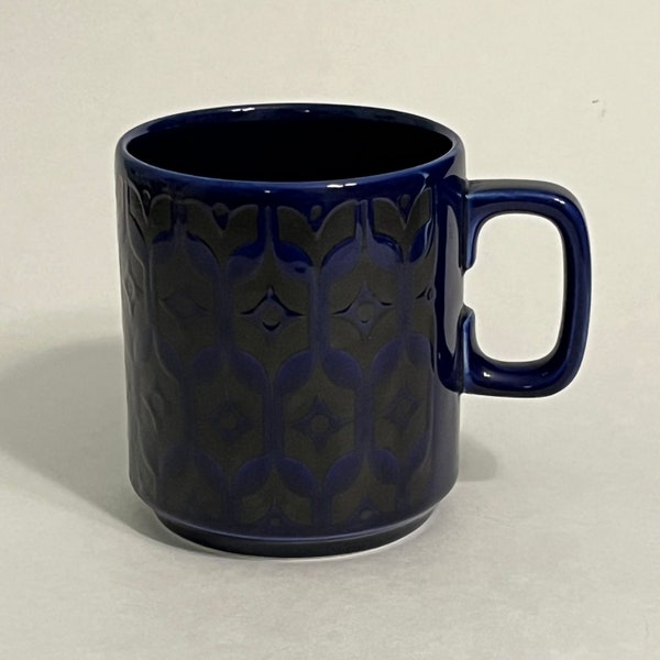 Hornsea Pottery Heirloom Midnight Blue Mug John Clappison Black Geometric Design Made in England