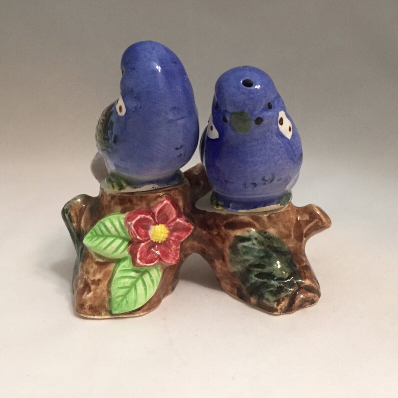 Shafford Bluebird Blue Bird Salt and Pepper Shakers Branch Ceramic Kitsch Vintage Made in Japan Birdie Finch?