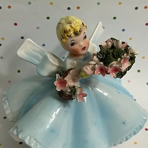 Lefton Blue Bow Dress Girl with Flowers 1450B Made in Japan