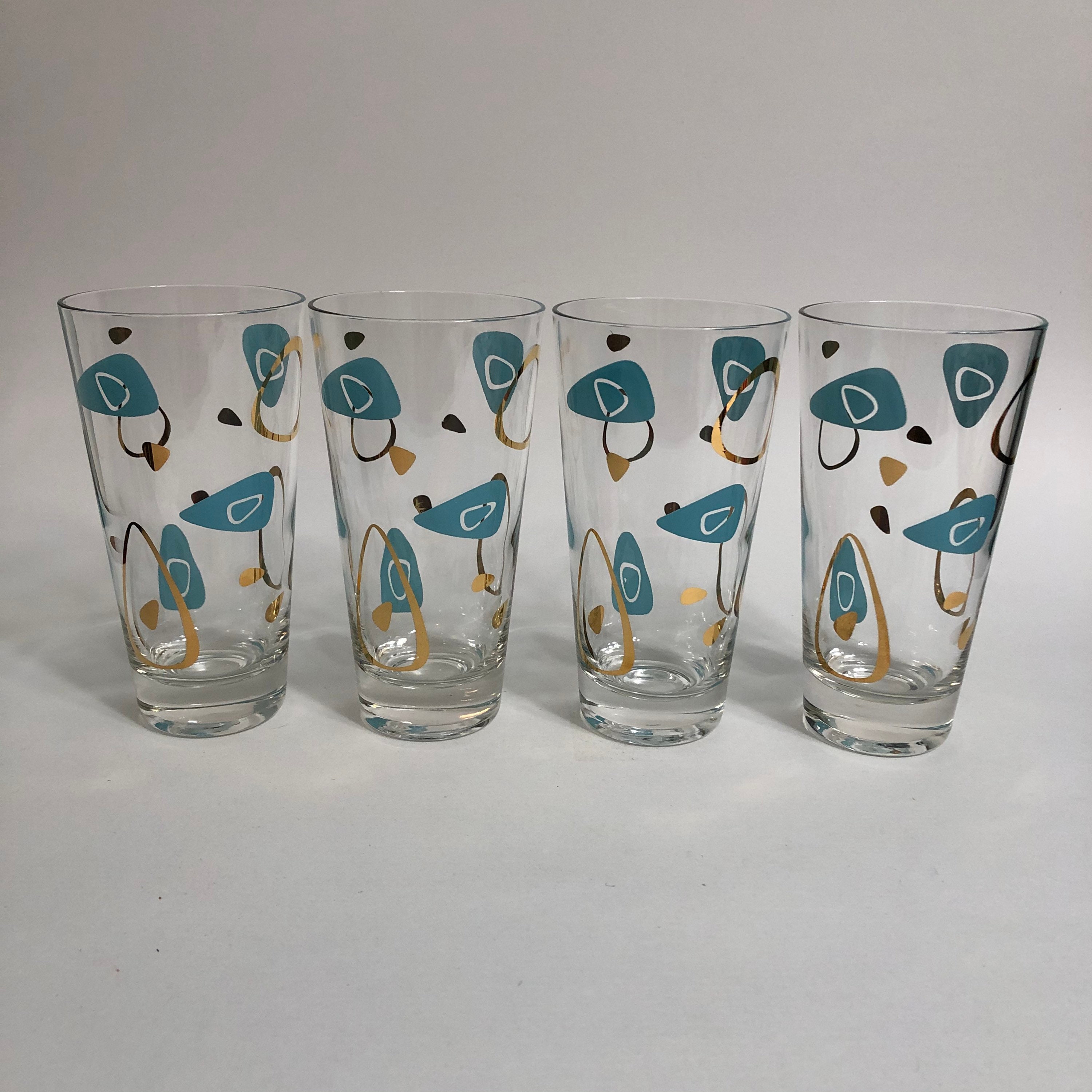 Vintage Federal Glass Tumblers, Set of Six Featuring Gold, White, & Red  Rings, Interlocking Dots on Clear Drinking Glasses, Circa 1960's 