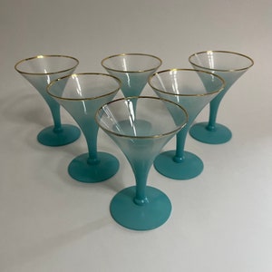 West Virginia Glass Blendo Turquoise Blue Martini Glasses