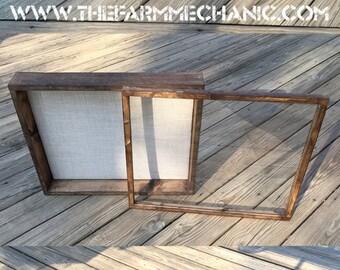 Rustic Wood Shadow Box: Burlap Back, Magnetic Lid (18x24x5)