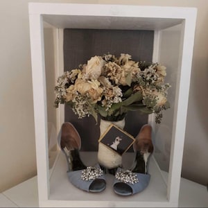 Wedding Bouquet Glass Display Case, 11&quot; x 16&quot; x 10&quot; with Wooden Bouquet Dowel, 3-sided Glass Shadow Box | Artisan Rustic Collection