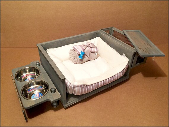 Raised All In One Dog Feeding Station Bed Futon And Toy Etsy