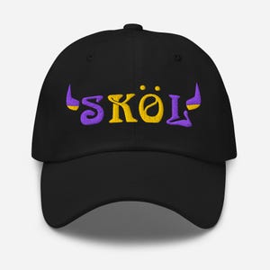 SKOL – Premium Dad Hat – Viking Horn Embroidered Cap in Purple and Gold