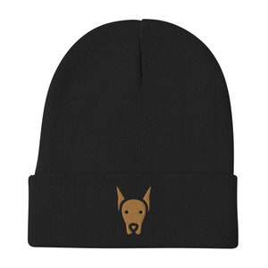 Doberman Dog Beanie – Embroidered Cuffed Hat for Dog Lovers – Cute Guard Dog Winter Cap