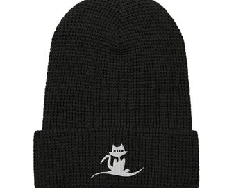 Zwarte (witte) kat - premium wafelmuts - meerdere kleurkeuzes