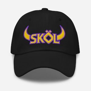 SKOL Viking Horns – Premium Dad Hat – Embroidered Norse-Inspired Cap in Purple and Gold