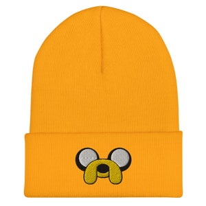 Jake Beanie – Embroidered Cartoon Dog Hat – Yellow Knit Cuffed Beanie – Adventure Pup Gift