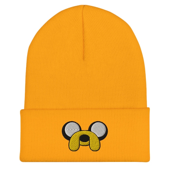 Jake Beanie – Embroidered Cartoon Dog Hat – Yellow Knit Cuffed Beanie – Adventure Pup Gift