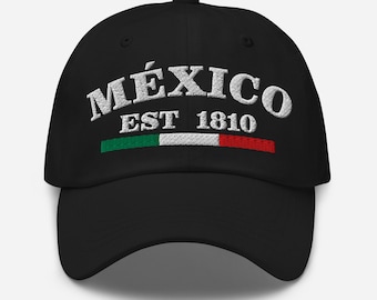 Hoed Mexico – Premium geborduurde vaderpet – EST 1810 Mexicaanse vlag, erfgoedstijl