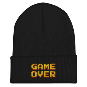 GAME OVER Beanie – Premium Embroidered Cuffed Hat – Vintage Gaming Classic Arcade Style