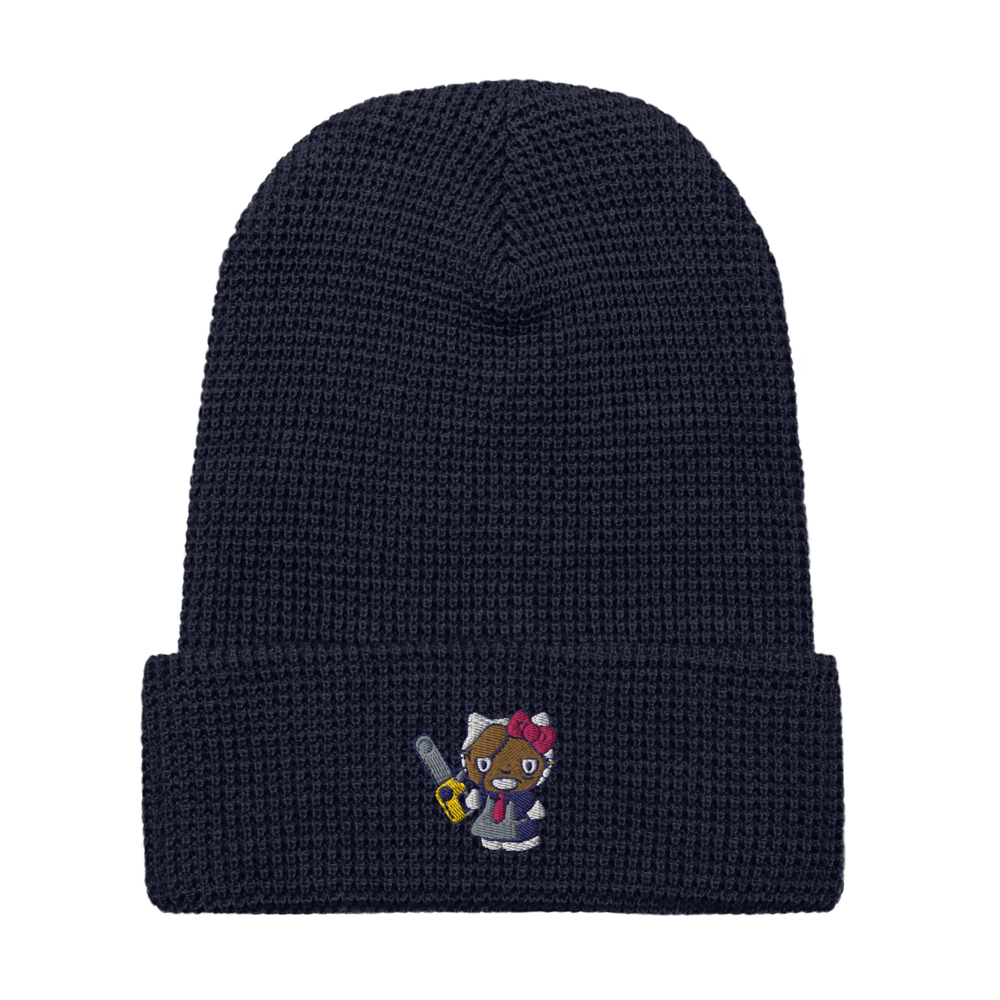 Leatherface Kitty Beanie – Premium Waffle Knit Hat – Cute Horror