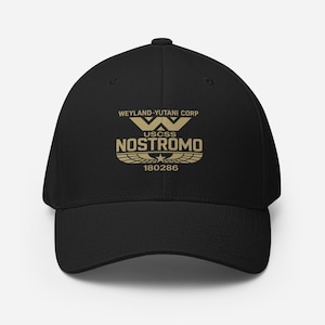 Nostromo Hat – USCSS 180286 – Weyland-Yutani Corp Flexfit Cap – Alien Movie Space Crew Hat – Sci-Fi Distressed DTG Print - Structured Twill
