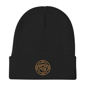 Egyptian Third Eye Beanie – Premium Embroidered Cuffed Hat – Eye of Horus Symbol Cap
