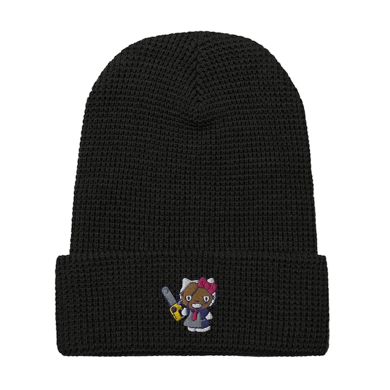 Leatherface Kitty Beanie – Premium Waffle Knit Hat – Cute Horror