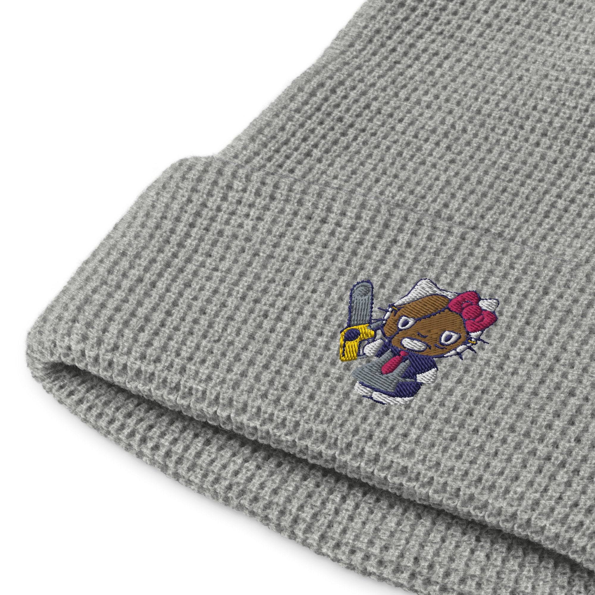Leatherface Kitty Beanie – Premium Waffle Knit Hat – Cute Horror