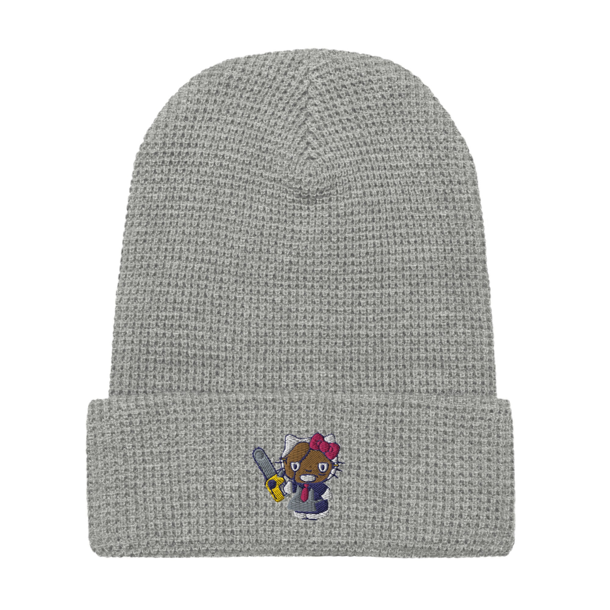 Leatherface Kitty Beanie – Premium Waffle Knit Hat – Cute Horror