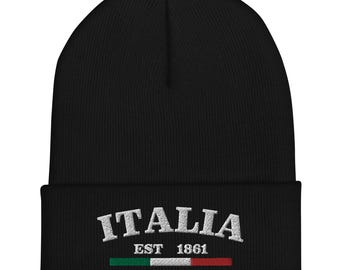 Italia Beanie – Premium geborduurde muts met manchet – Italy EST 1861 Heritage Pride