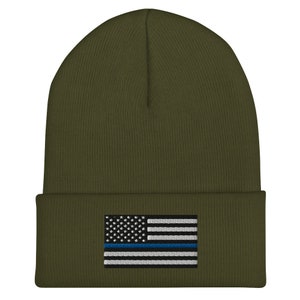 Police Flag - Premium Cuffed Beanie - Thin Blue Line