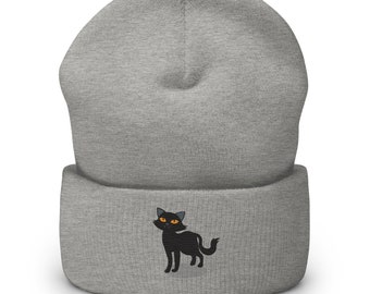 Cute Black Cat - Premium Cuffed Beanie