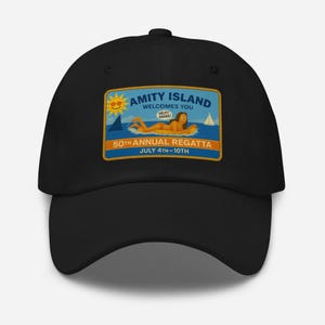 Amity Island – Premium DTF Print Dad Hat – Classic Coastal Film Billboard Graffiti Design