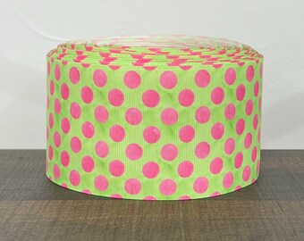 3” Pink Polka Dots on Green