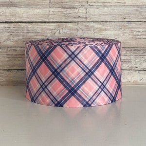 3” Pink & Navy Diagonal Plaid
